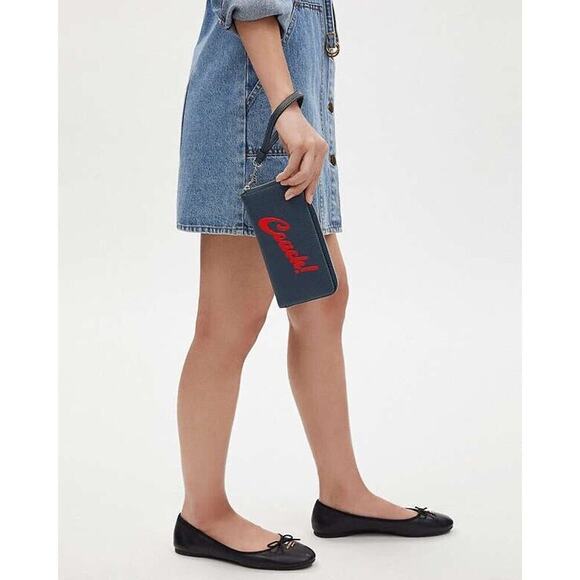 COACH CU381 Long Zip Around Wallet Leather/Navy with Coach Graphic/$298/NWOT - Picture 3 of 4